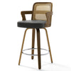 Zelen Swivel Counter Stool in Charcoal Sarma Leather with Rattan Backrest