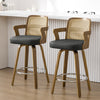 Zelen Swivel Counter Stool in Charcoal Sarma Leather with Rattan Backrest