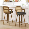 Zelen Swivel Counter Stool in Charcoal Sarma Leather with Rattan Backrest