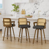 Zelen Swivel Counter Stool in Charcoal Sarma Leather with Rattan Backrest