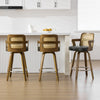 Zelen Swivel Counter Stool in Charcoal Sarma Leather with Rattan Backrest