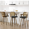 Zelen Swivel Counter Stool in Charcoal Sarma Leather with Rattan Backrest