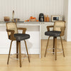 Zelen Swivel Counter Stool in Charcoal Sarma Leather with Rattan Backrest