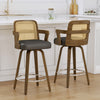Zelen Swivel Counter Stool in Charcoal Sarma Leather with Rattan Backrest