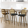 Zelen Swivel Counter Stool in Charcoal Sarma Leather with Rattan Backrest