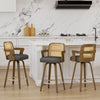 Zelen Swivel Counter Stool in Charcoal Sarma Leather with Rattan Backrest
