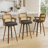 Zelen Swivel Counter Stool in Charcoal Sarma Leather with Rattan Backrest