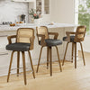 Zelen Swivel Counter Stool in Charcoal Sarma Leather with Rattan Backrest