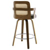 Zelen Swivel Counter Stool in Charcoal Sarma Leather with Rattan Backrest