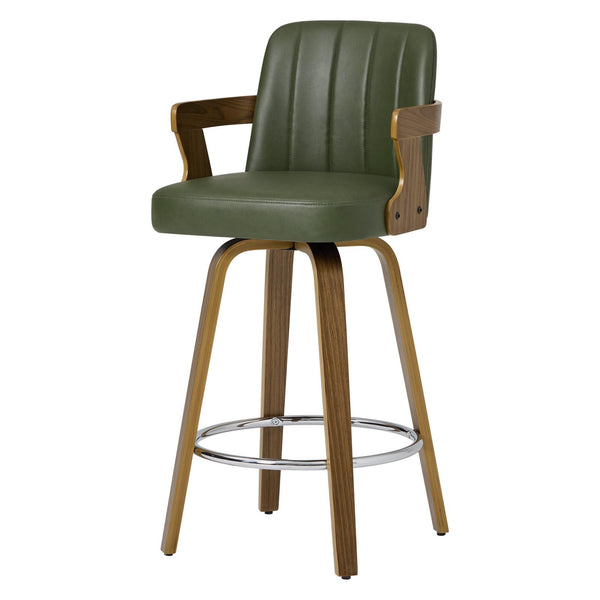 Zelen Swivel Counter Stool in Green Hans Leather with Leather Backrest