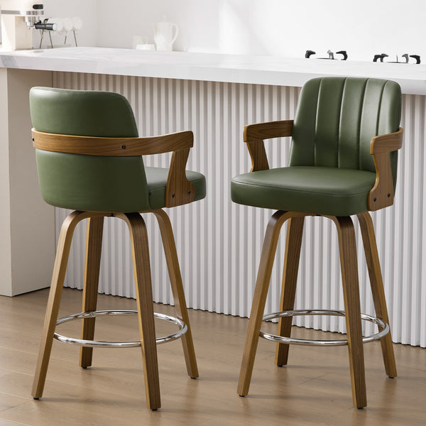 Zelen Swivel Counter Stool in Green Hans Leather with Leather Backrest