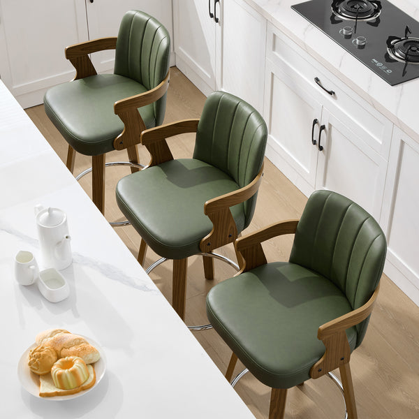 Zelen Swivel Counter Stool in Green Hans Leather with Leather Backrest