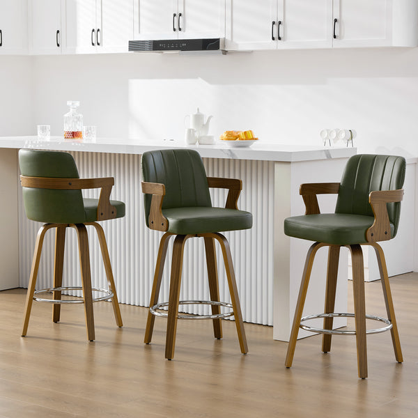 Zelen Swivel Counter Stool in Green Hans Leather with Leather Backrest