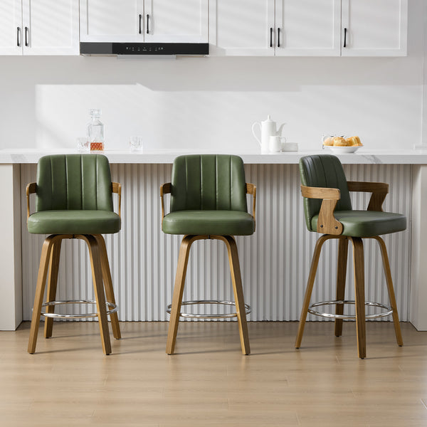Zelen Swivel Counter Stool in Green Hans Leather with Leather Backrest