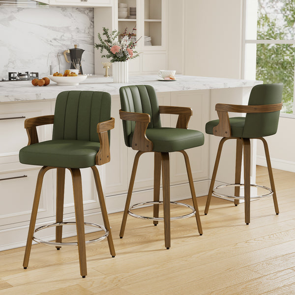 Zelen Swivel Counter Stool in Green Hans Leather with Leather Backrest