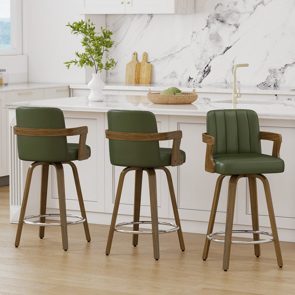 Zelen Swivel Counter Stool in Green Hans Leather with Leather Backrest