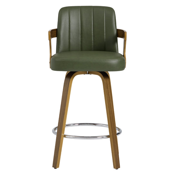 Zelen Swivel Counter Stool in Green Hans Leather with Leather Backrest