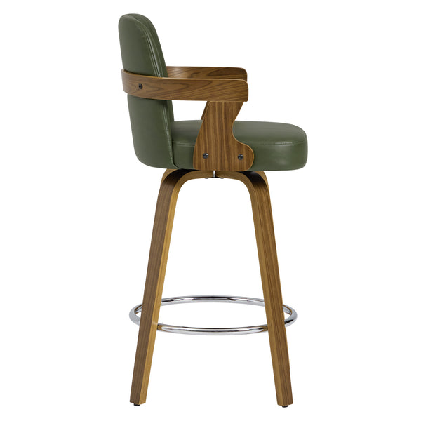 Zelen Swivel Counter Stool in Green Hans Leather with Leather Backrest