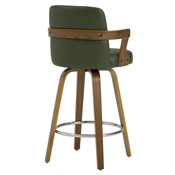Zelen Swivel Counter Stool in Green Hans Leather with Leather Backrest
