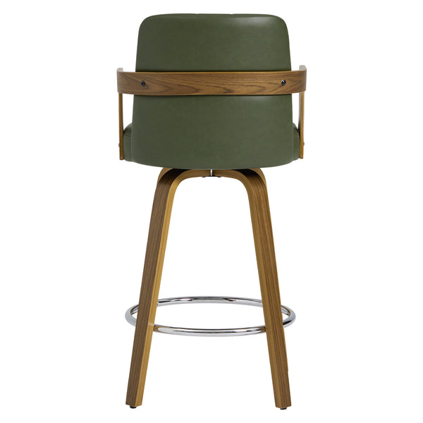 Zelen Swivel Counter Stool in Green Hans Leather with Leather Backrest