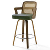 Zelen Swivel Counter Stool in Green Hans Leather with Rattan Backrest