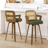 Zelen Swivel Counter Stool in Green Hans Leather with Rattan Backrest