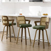 Zelen Swivel Counter Stool in Green Hans Leather with Rattan Backrest