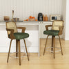 Zelen Swivel Counter Stool in Green Hans Leather with Rattan Backrest