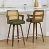 Zelen Swivel Counter Stool in Green Hans Leather with Rattan Backrest