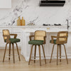 Zelen Swivel Counter Stool in Green Hans Leather with Rattan Backrest