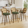 Zelen Swivel Counter Stool in Green Hans Leather with Rattan Backrest