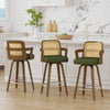 Zelen Swivel Counter Stool in Green Hans Leather with Rattan Backrest