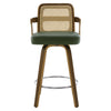 Zelen Swivel Counter Stool in Green Hans Leather with Rattan Backrest