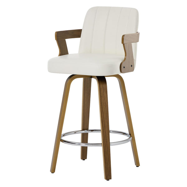 Zelen Swivel Counter Stool in White Rebo Leather with Leather Backrest