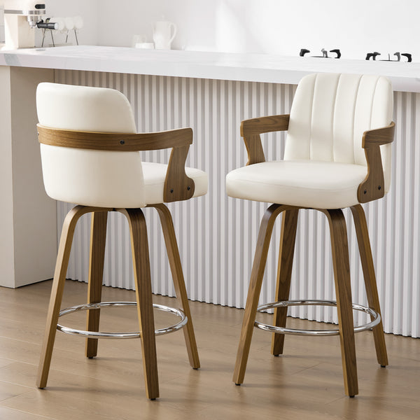 Zelen Swivel Counter Stool in White Rebo Leather with Leather Backrest