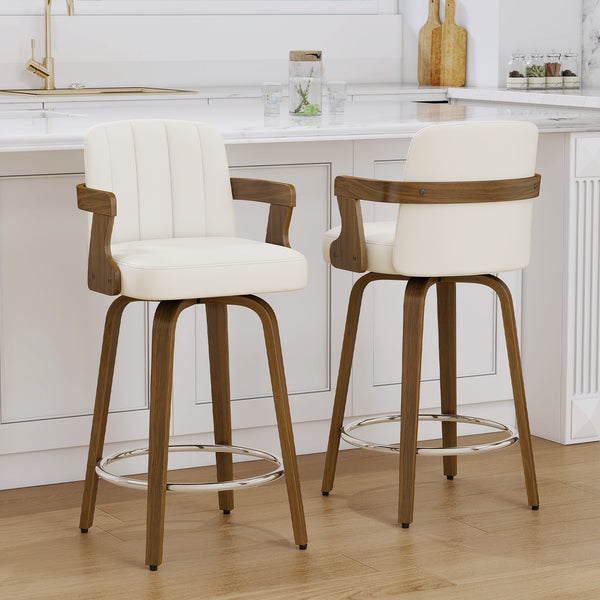 Zelen Swivel Counter Stool in White Rebo Leather with Leather Backrest