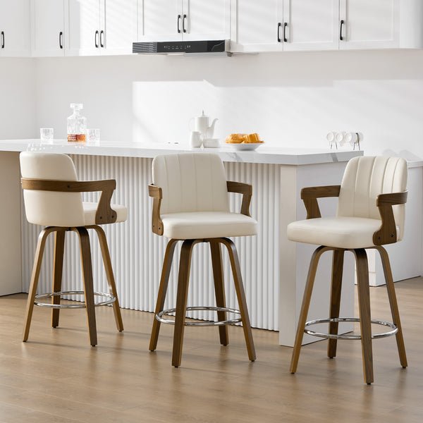 Zelen Swivel Counter Stool in White Rebo Leather with Leather Backrest