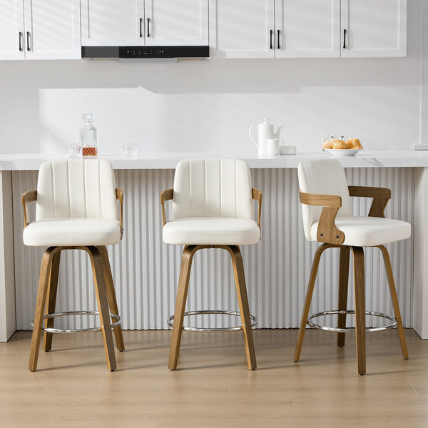 Zelen Swivel Counter Stool in White Rebo Leather with Leather Backrest