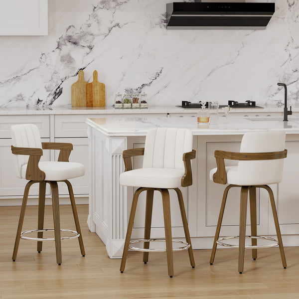Zelen Swivel Counter Stool in White Rebo Leather with Leather Backrest