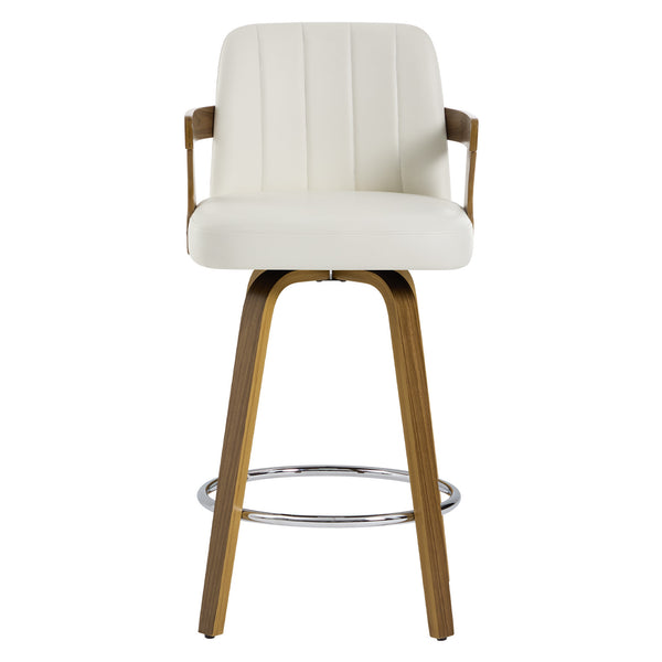 Zelen Swivel Counter Stool in White Rebo Leather with Leather Backrest