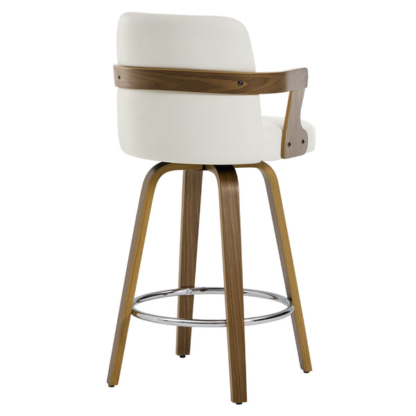Zelen Swivel Counter Stool in White Rebo Leather with Leather Backrest