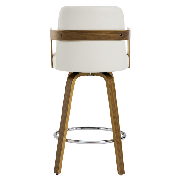 Zelen Swivel Counter Stool in White Rebo Leather with Leather Backrest