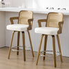 Zelen Swivel Counter Stool in White Rebo Leather with Rattan Backrest
