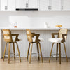 Zelen Swivel Counter Stool in White Rebo Leather with Rattan Backrest