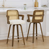 Zelen Swivel Counter Stool in White Rebo Leather with Rattan Backrest