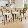 Zelen Swivel Counter Stool in White Rebo Leather with Rattan Backrest