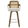 Zelen Swivel Counter Stool in White Rebo Leather with Rattan Backrest