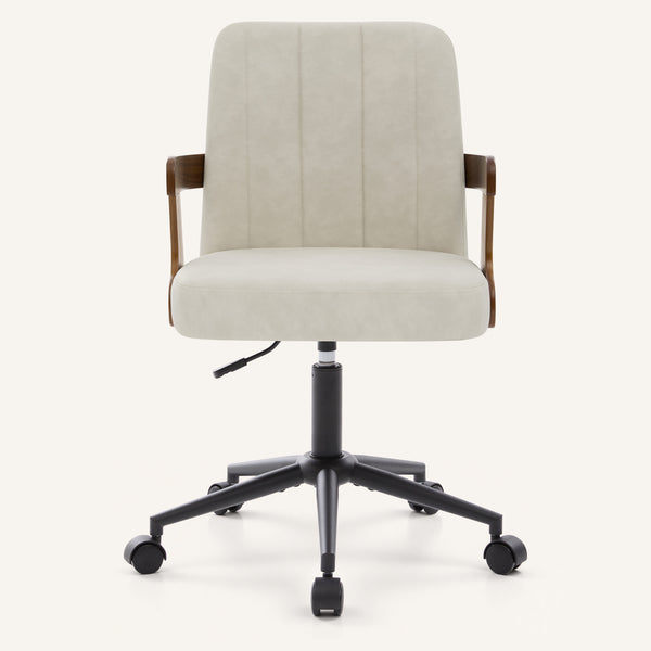 Zelen Office Chair in Beige Afus Leather, Leather Backrest