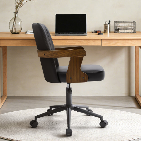 Zelen Office Chair in Black Afus Leather, Leather Backrest