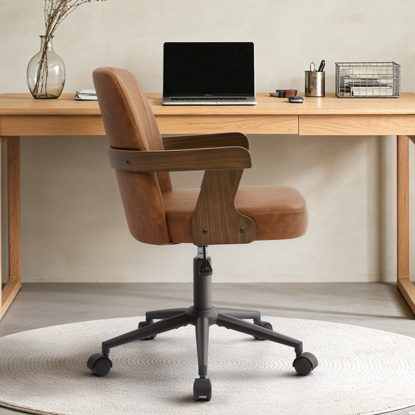 Zelen Office Chair in Brown Afus Leather, Leather Backrest